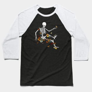 Skeleton Flowting on Space Butterflies by Tobe Fonseca Baseball T-Shirt